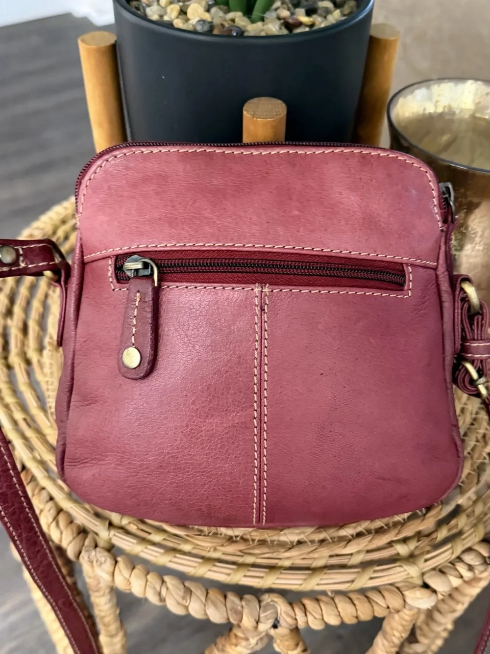 Vintage Burgundy Genuine Leather Crossbody Bag Boho Shoulder Purse Made in India
